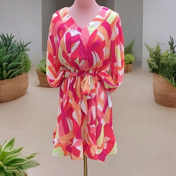 NICOLE MILLER NEW WITH TAGS BRIGHT COLORED PRINTED PLEATED MINI DRESS SMALL - Picture 5 of 9